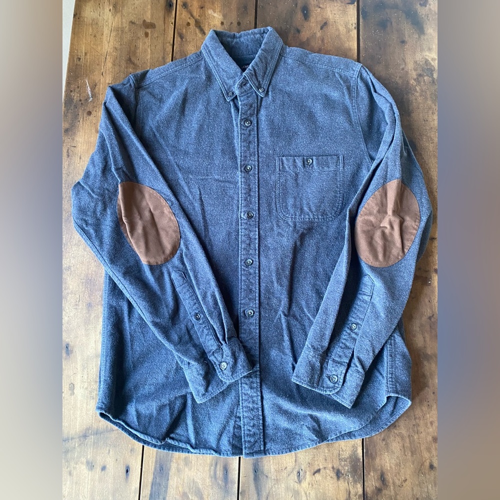 J. Crew Casual Blue Shirt with Brown Elbow Patches